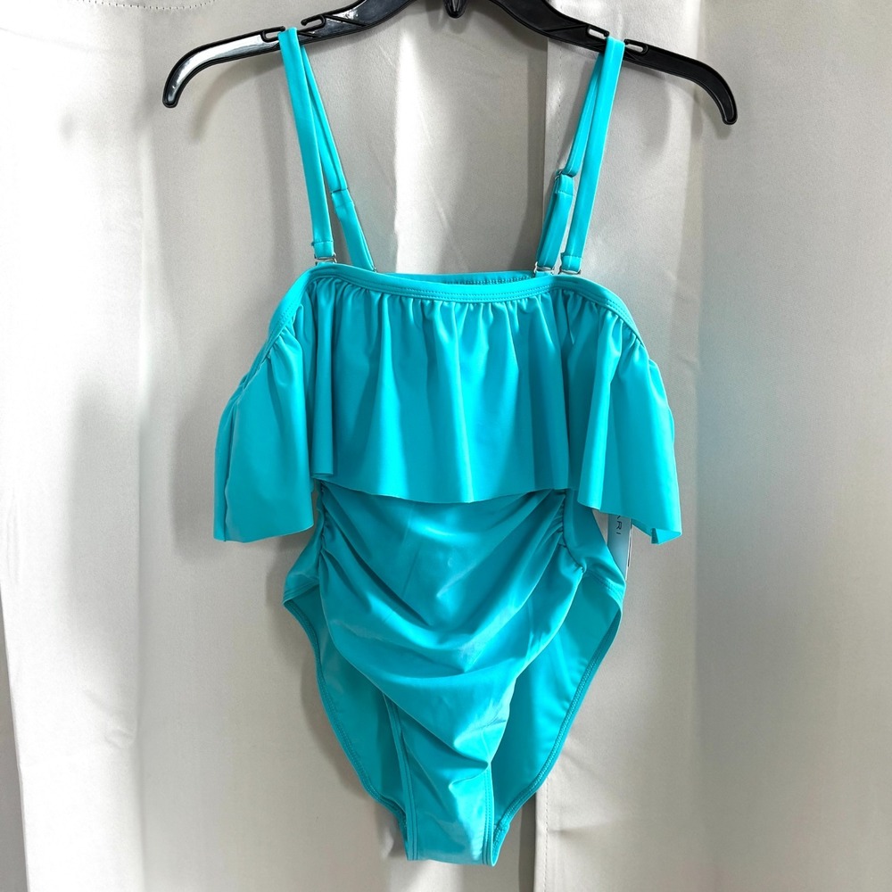 Tahari Womens Swimsuit Small UPF 40 One Piece Ruffle Bathing Pool Beach 18906